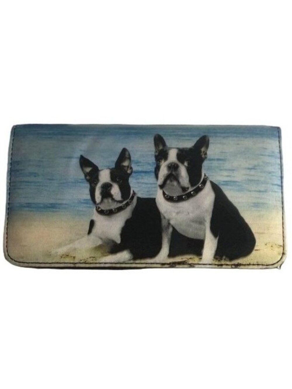 Dog black embellished snap wallet black blue women's separate check book READ